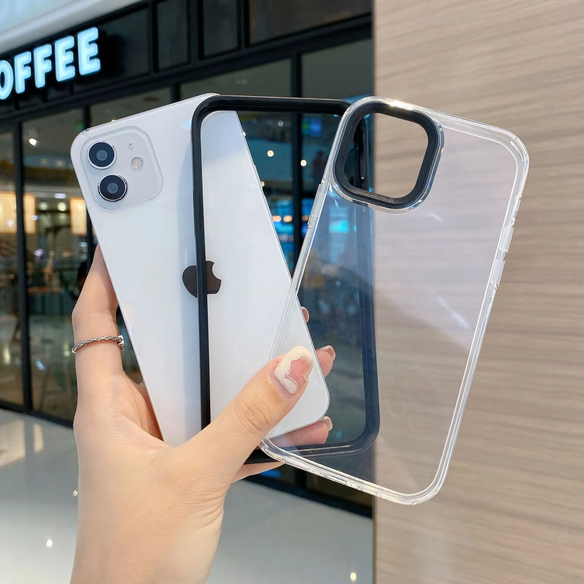 2 in 1 Transparent Candy Color Phone Cases For iPhone 12 11 Pro Max XR X XS Max 7 8 Plus 12 Mini Soft Silicone Shockproof Cover