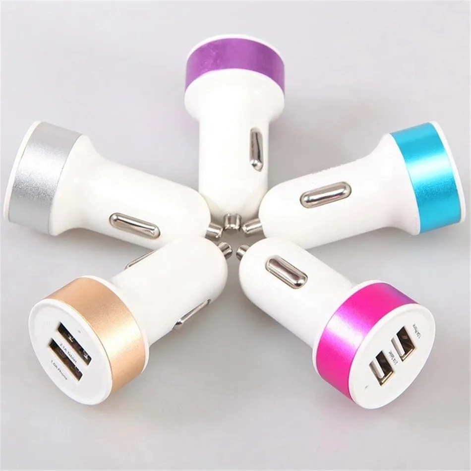 Dual USB Ports 2.1A Metal Car Charger Colorful Micro USB Car Plug USB Adapter