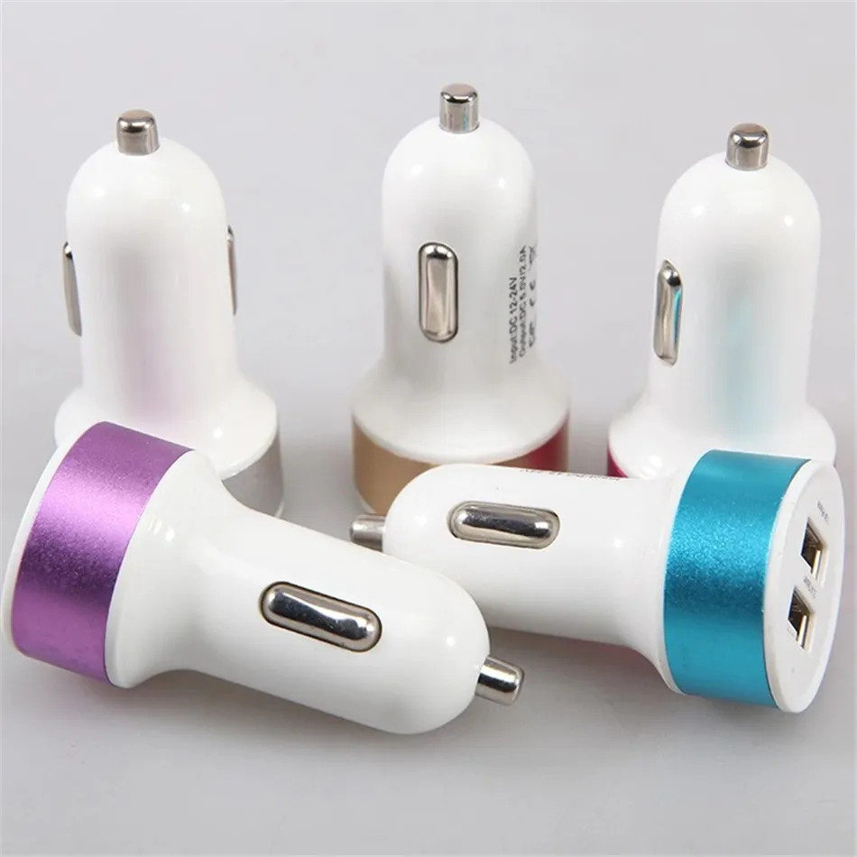 Dual USB Ports 2.1A Metal Car Charger Colorful Micro USB Car Plug USB Adapter