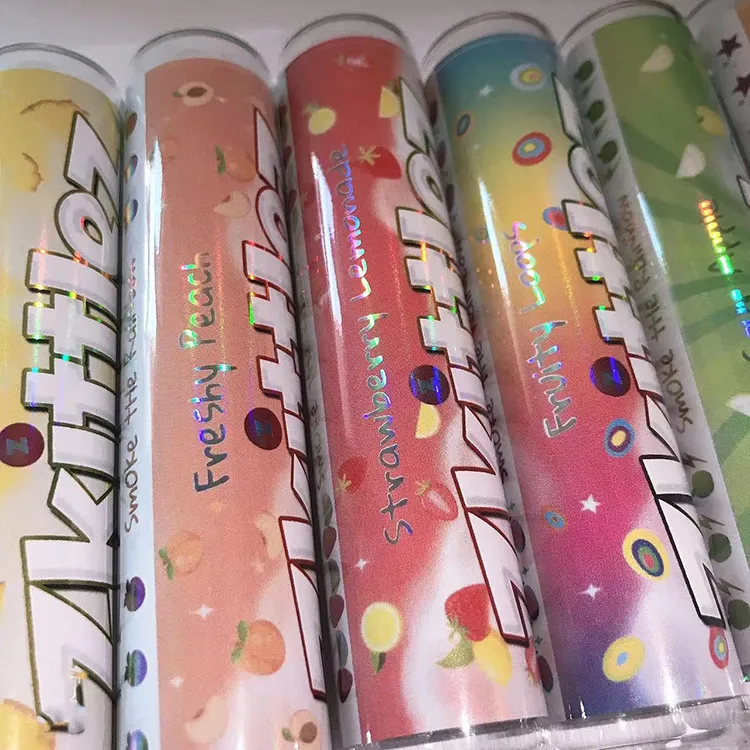 7 Flavors Zkittles Glass Tube Mix Sticker Label Packaging Prerolls Child Proof Tubes 115mm Custom Labels