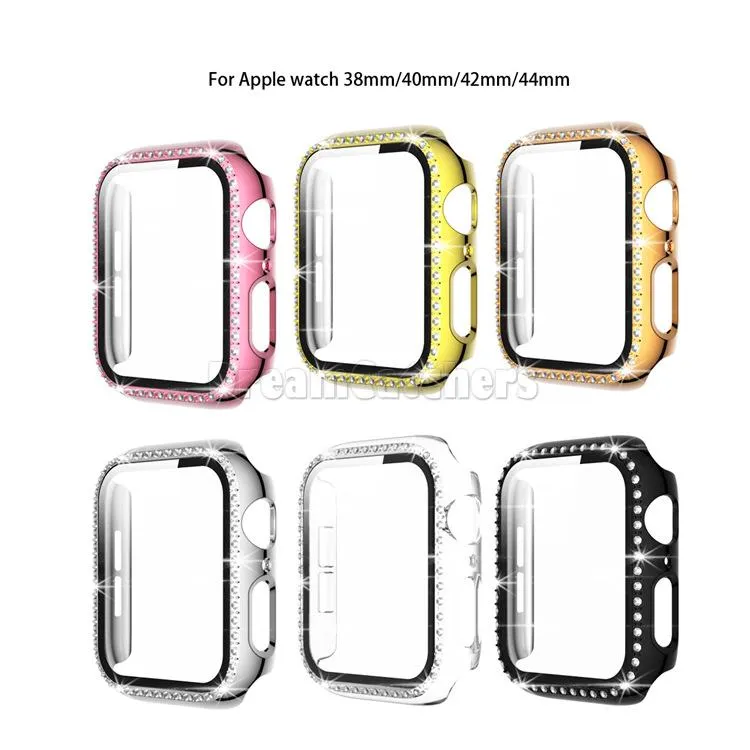 Tempered Glass Screen Protector for Apple Watch Series 6/SE/5/4/3/2/1, 40mm/44mm/38mm/42mm/41mm/45mm/49mm, Diamond Bumper Case Cover