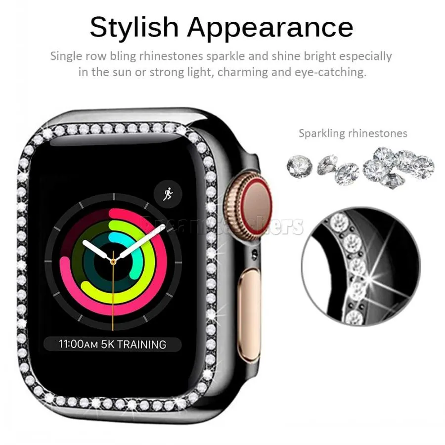 Tempered Glass Screen Protector for Apple Watch Series 6/SE/5/4/3/2/1, 40mm/44mm/38mm/42mm/41mm/45mm/49mm, Diamond Bumper Case Cover