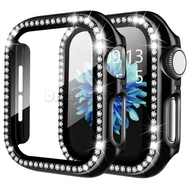 Tempered Glass Screen Protector for Apple Watch Series 6/SE/5/4/3/2/1, 40mm/44mm/38mm/42mm/41mm/45mm/49mm, Diamond Bumper Case Cover