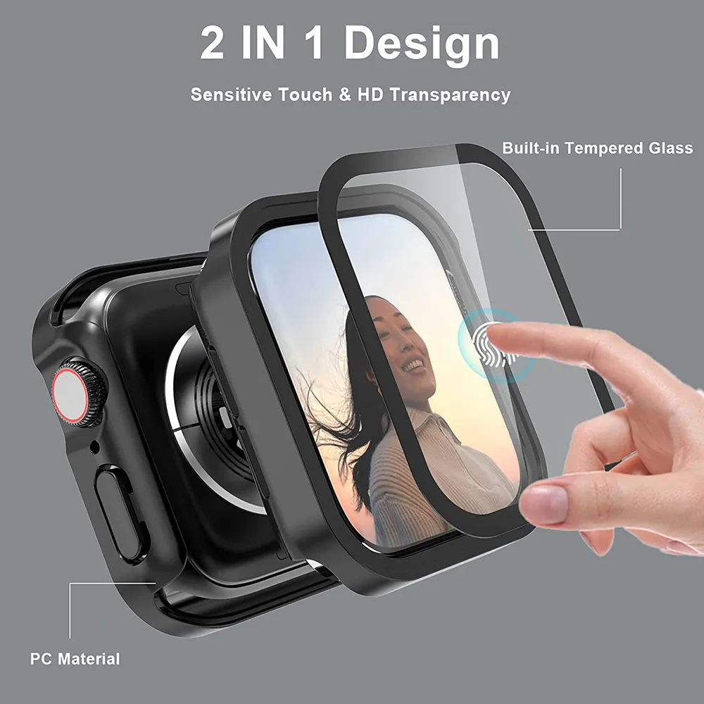 Protective Case with Screen Protector for Apple Watch Series 4/5/6/SE/7/8, Waterproof Bumper Cover for iWatch 40mm 41mm 44mm 45mm