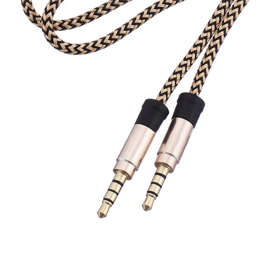 Unbroken Metal Nylon Braided Audio Cable 1.5M 5FT 3.5mm Round Male Stereo Auxiliary AUX Extension for Mobile phone MP3 Speaker Tablet PC