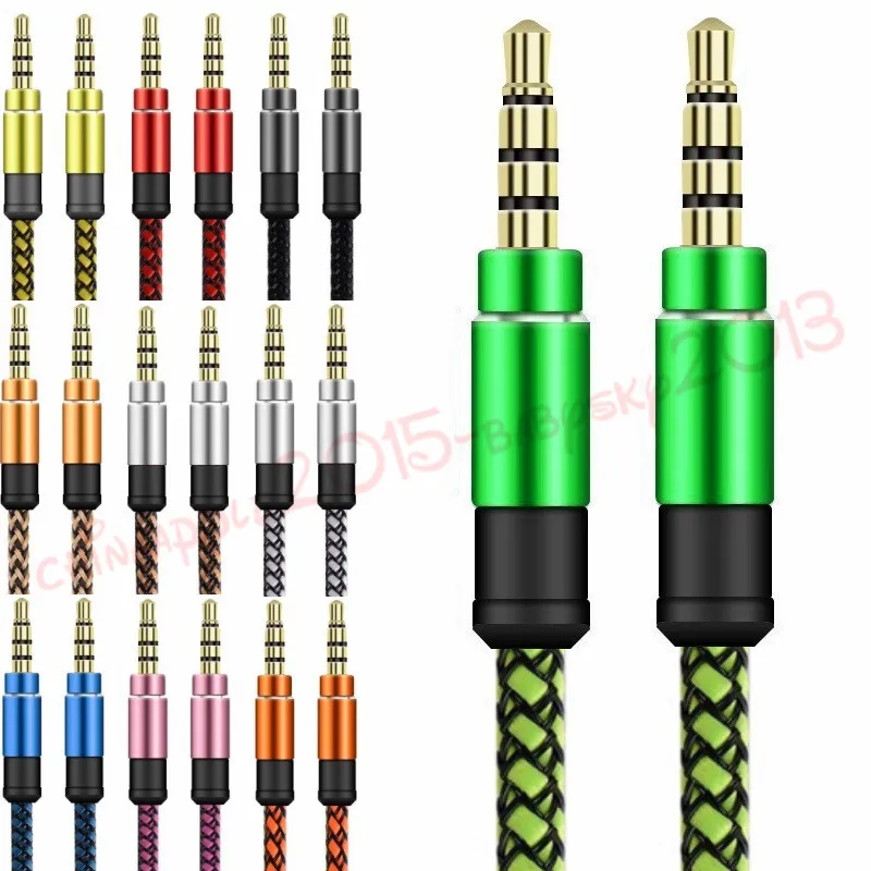 3.5mm Auxiliary Aux Audio Cable Unbroken Metal Fabric Braiede Male Stereo cord 1.5M 3M for iphone Samsung MP3 Speaker Tablet PC