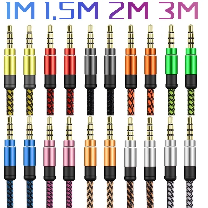 Durable nylon-jack audio cables for Samsung Tablet, PC, MP3, in various lengths