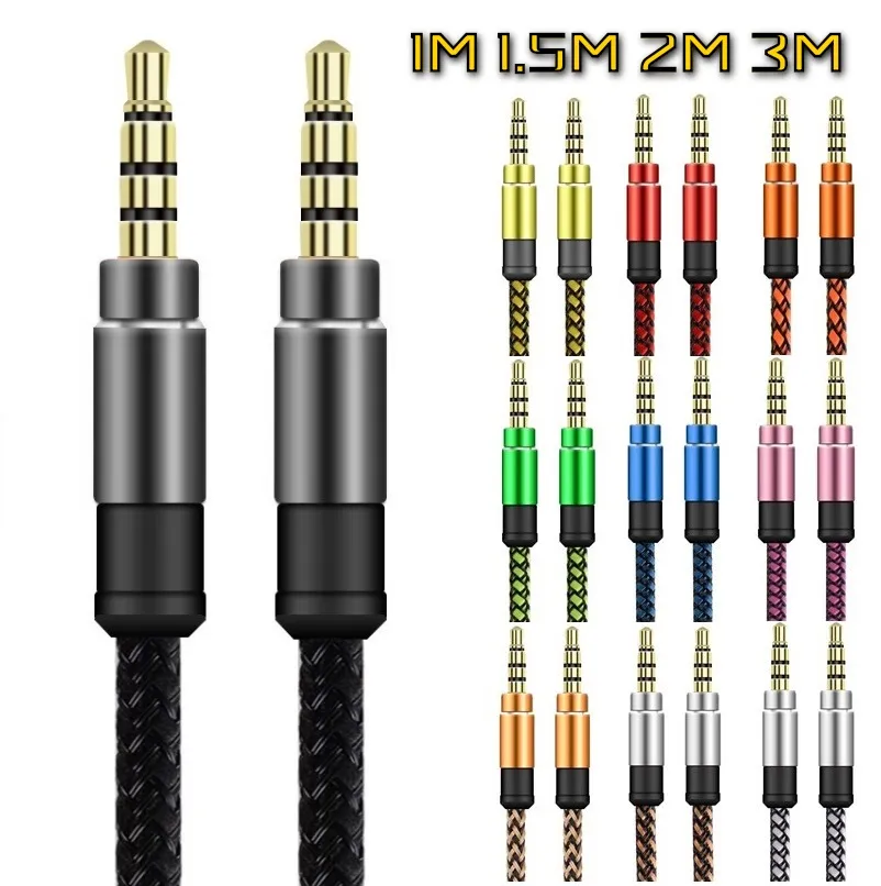 Durable nylon-jack audio cables for Samsung Tablet, PC, MP3, in various lengths