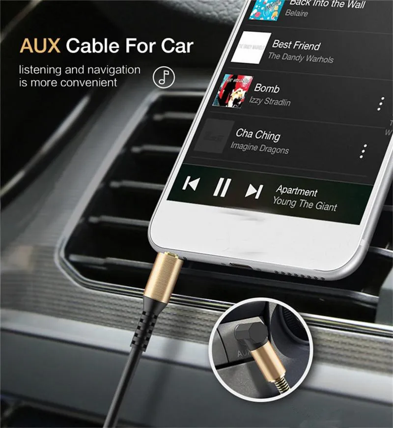 Flexible 3.5mm Audio Aux Cable - Male-to-Male Spring Cord for iPhone, Headphones, MP3, Car/Home Stereo - with Storage Box