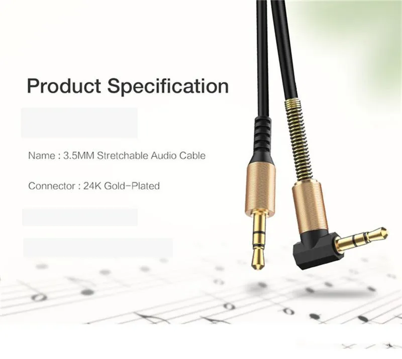 Flexible 3.5mm Audio Aux Cable - Male-to-Male Spring Cord for iPhone, Headphones, MP3, Car/Home Stereo - with Storage Box