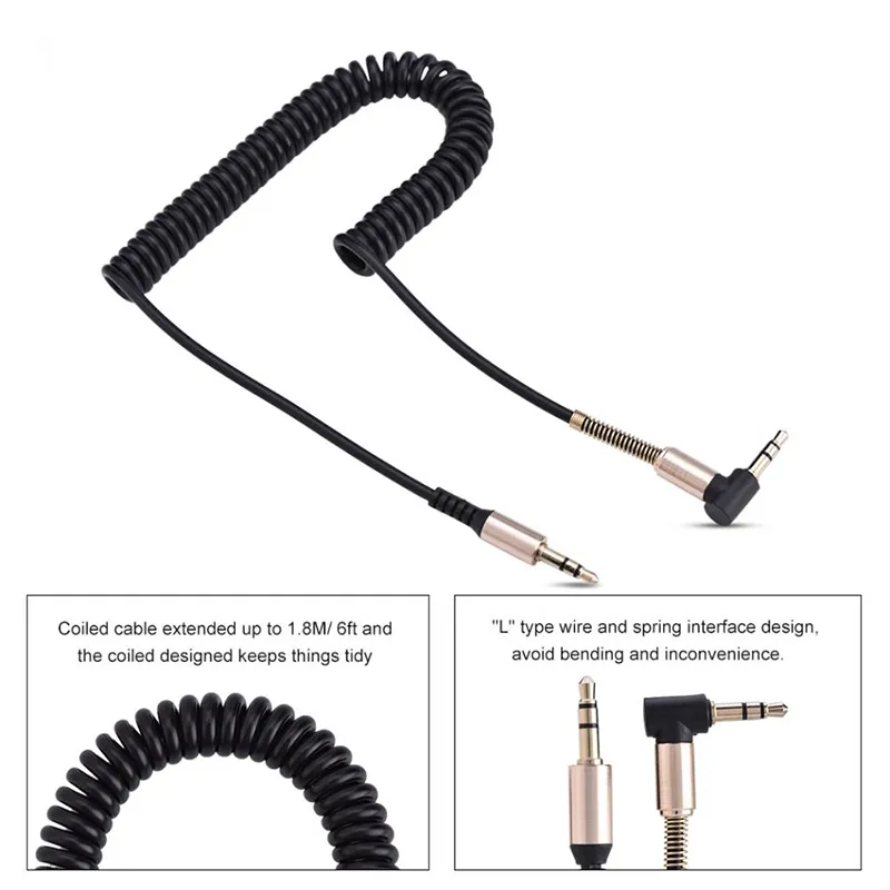 Flexible 3.5mm Audio Aux Cable - Male-to-Male Spring Cord for iPhone, Headphones, MP3, Car/Home Stereo - with Storage Box