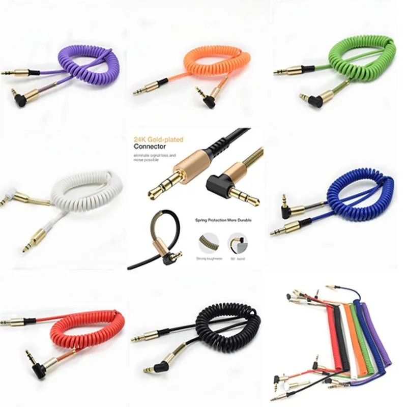 Flexible 3.5mm Audio Aux Cable - Male-to-Male Spring Cord for iPhone, Headphones, MP3, Car/Home Stereo - with Storage Box