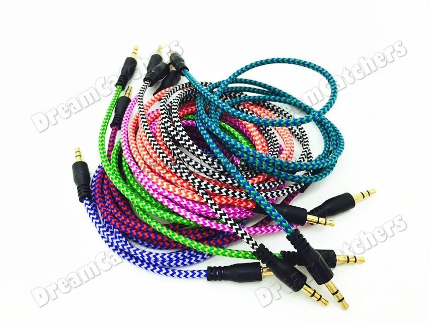 Braided Audio Auxiliary Cable 1m 3.5mm Wave AUX Extension Male to Male Stereo Car Nylon Cord Jack For Samsung phone PC MP3 Headphone Speaker