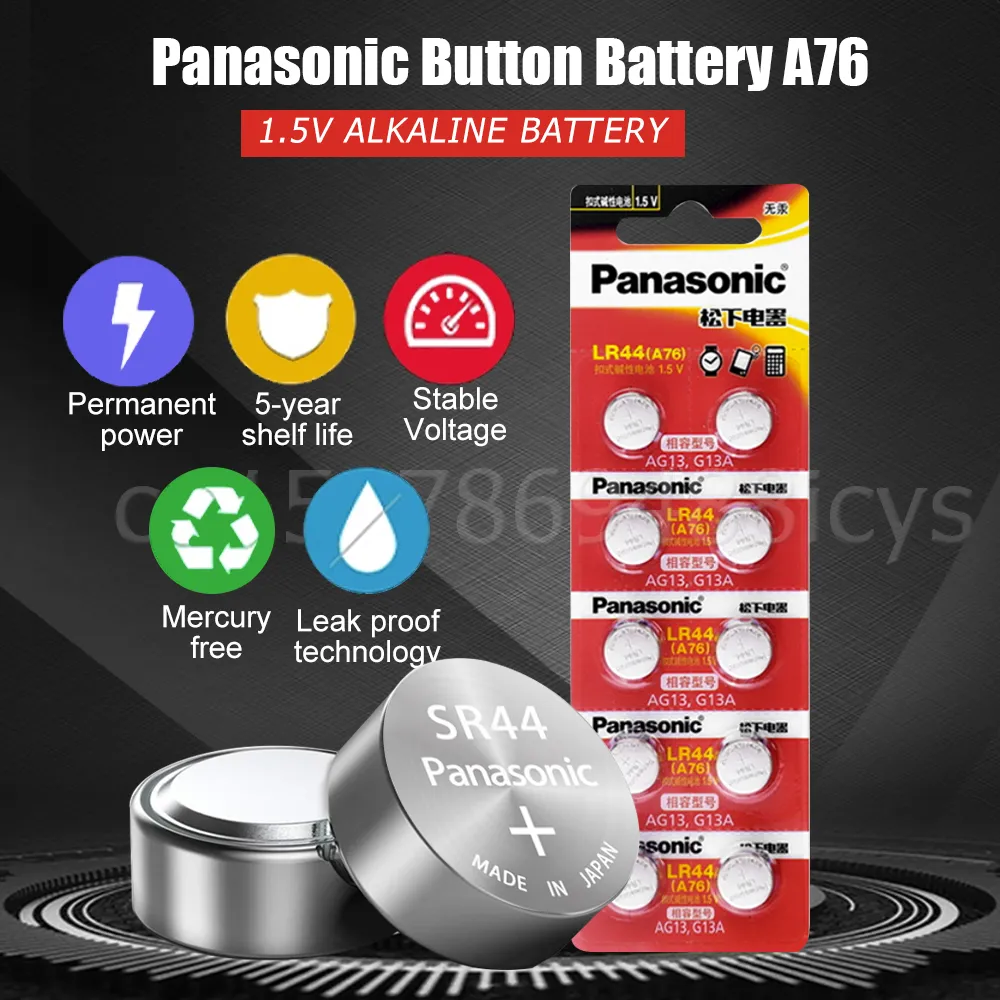 LR44 A76 AG13 LR1154 SR1154 SR44 GP76 1.5V Alkaline Lithium Button Battery For Panasonic Watch LED Light Clock Calculator Electric Toy Button Cell Li-ion Batteries