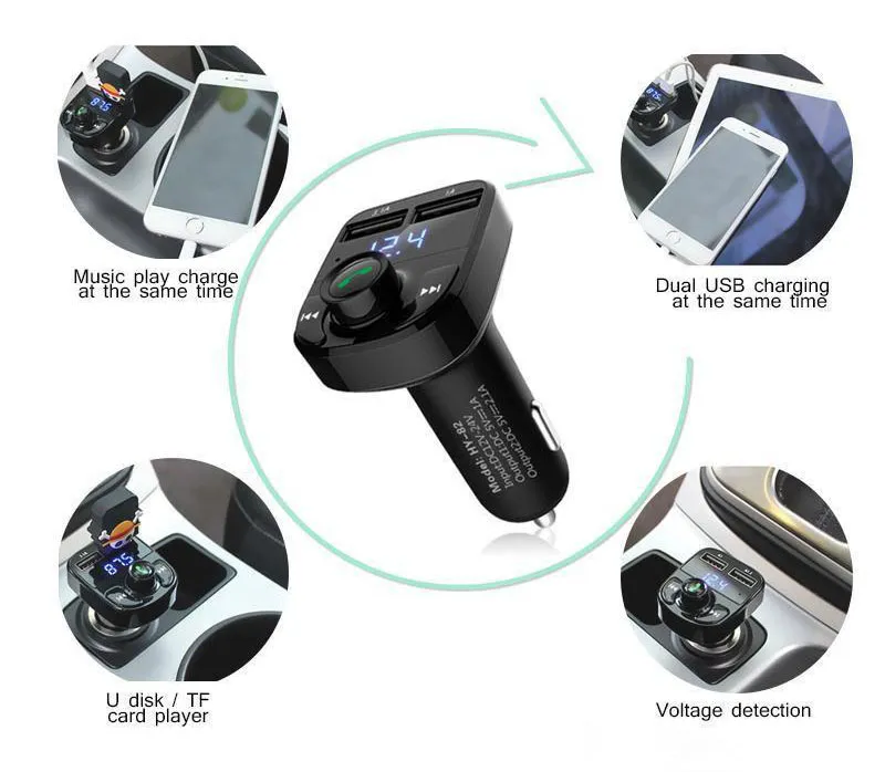 Bluetooth FM Transmitter Car Kit with Dual USB 3.1A Quick Charge, Handsfree Audio Receiver, MP3 Player, Aux Modulator - Black