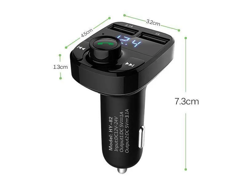 Bluetooth FM Transmitter Car Kit with Dual USB 3.1A Quick Charge, Handsfree Audio Receiver, MP3 Player, Aux Modulator - Black