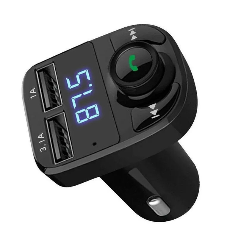 Bluetooth FM Transmitter Car Kit with Dual USB 3.1A Quick Charge, Handsfree Audio Receiver, MP3 Player, Aux Modulator - Black