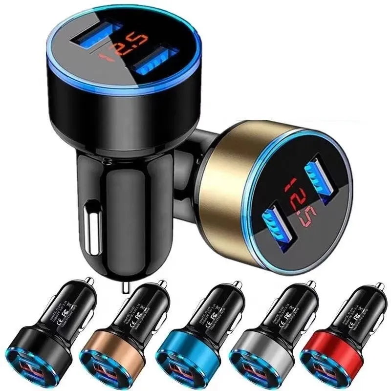 3.1A Car Charger For Cigarette Lighter USB Voltage Display Adapter Fast Charging For iPhone Samsung Huawei Xiaomi OPPO