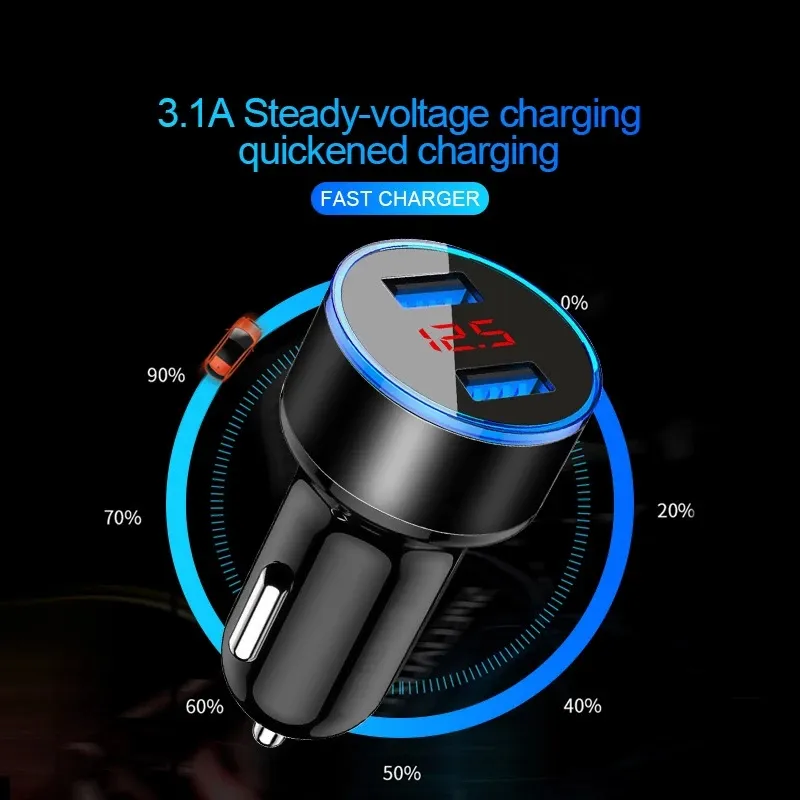 3.1A Car Charger For Cigarette Lighter USB Voltage Display Adapter Fast Charging For iPhone Samsung Huawei Xiaomi OPPO