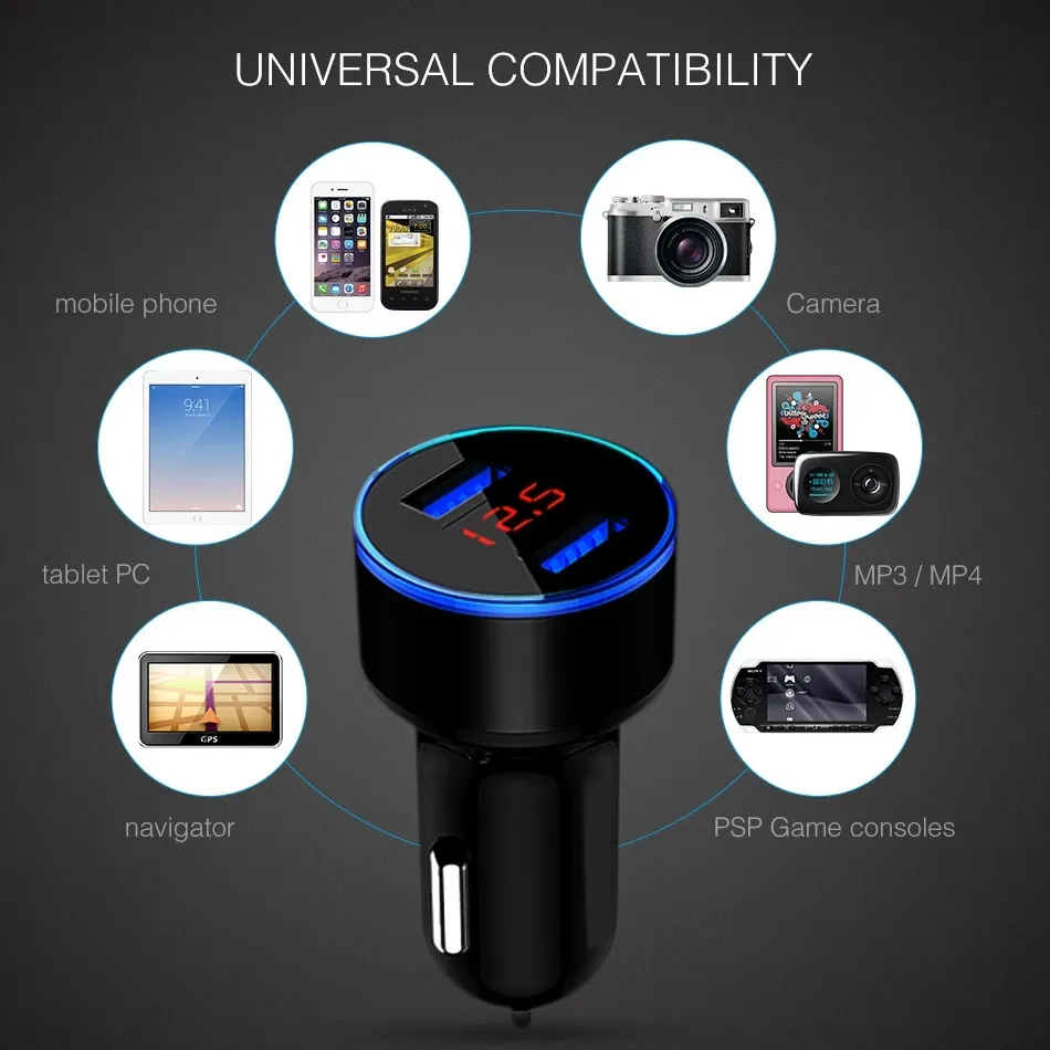 3.1A Car Charger For Cigarette Lighter USB Voltage Display Adapter Fast Charging For iPhone Samsung Huawei Xiaomi OPPO