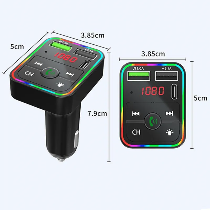 Car Bluetooth FM Transmitter, Dual USB Fast Charging PD Type C Ports, Handsfree Audio Receiver, MP3 Player for Cellphones