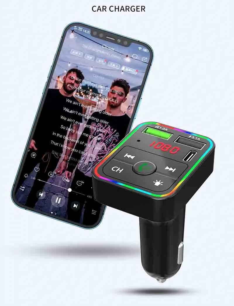 Car Bluetooth FM Transmitter, Dual USB Fast Charging PD Type C Ports, Handsfree Audio Receiver, MP3 Player for Cellphones