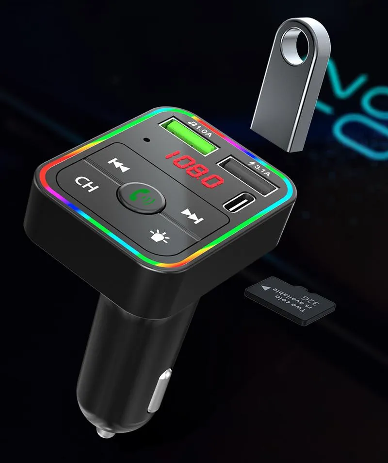 Car Bluetooth FM Transmitter, Dual USB Fast Charging PD Type C Ports, Handsfree Audio Receiver, MP3 Player for Cellphones