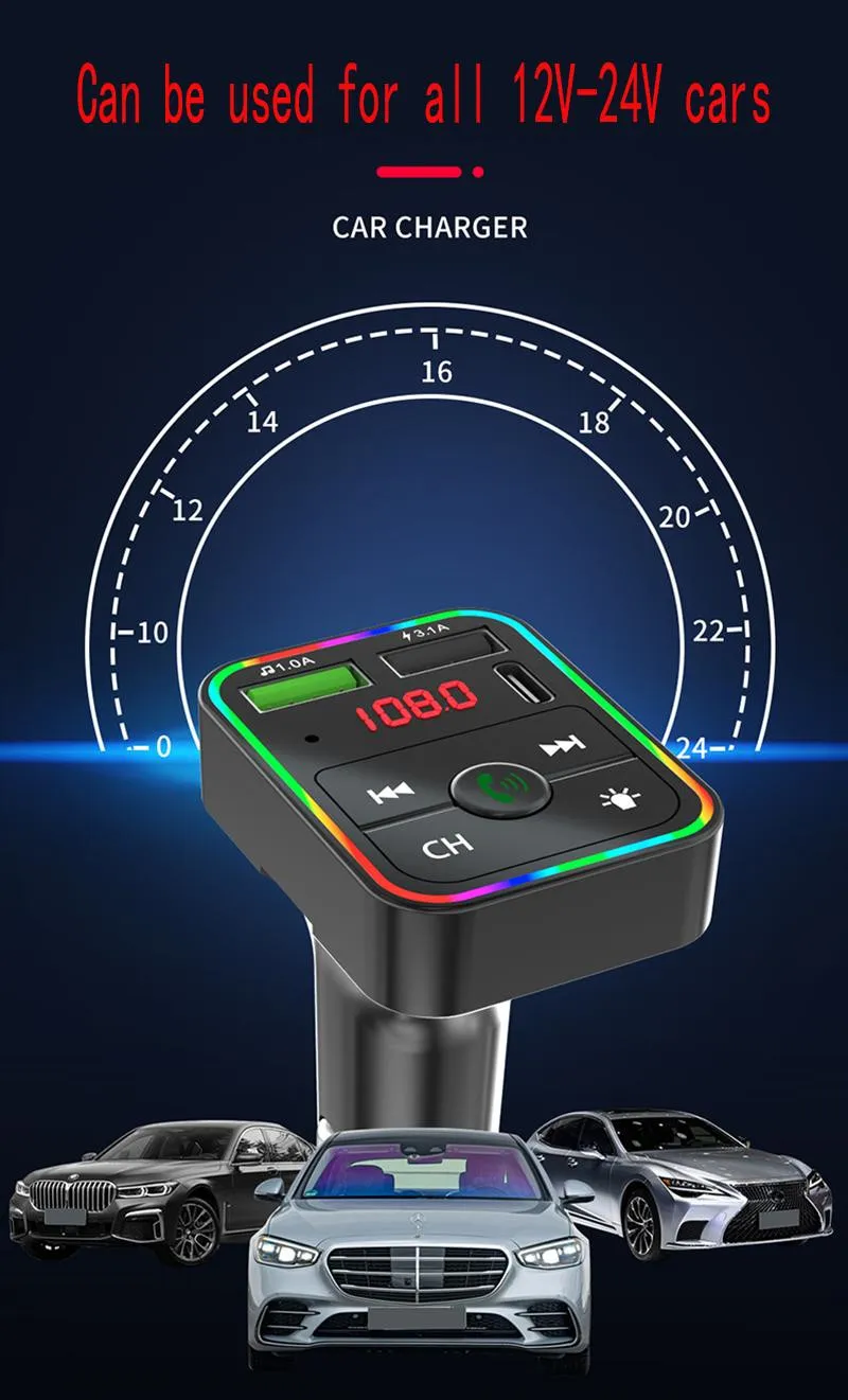 Car Bluetooth FM Transmitter, Dual USB Fast Charging PD Type C Ports, Handsfree Audio Receiver, MP3 Player for Cellphones