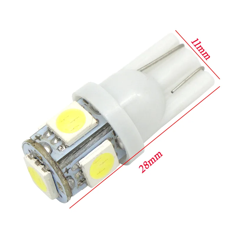 10-Pack T10 194 168 LED Car Bulbs, 5-SMD 5050 W5W for Dome, Door, License Plate Lights - White