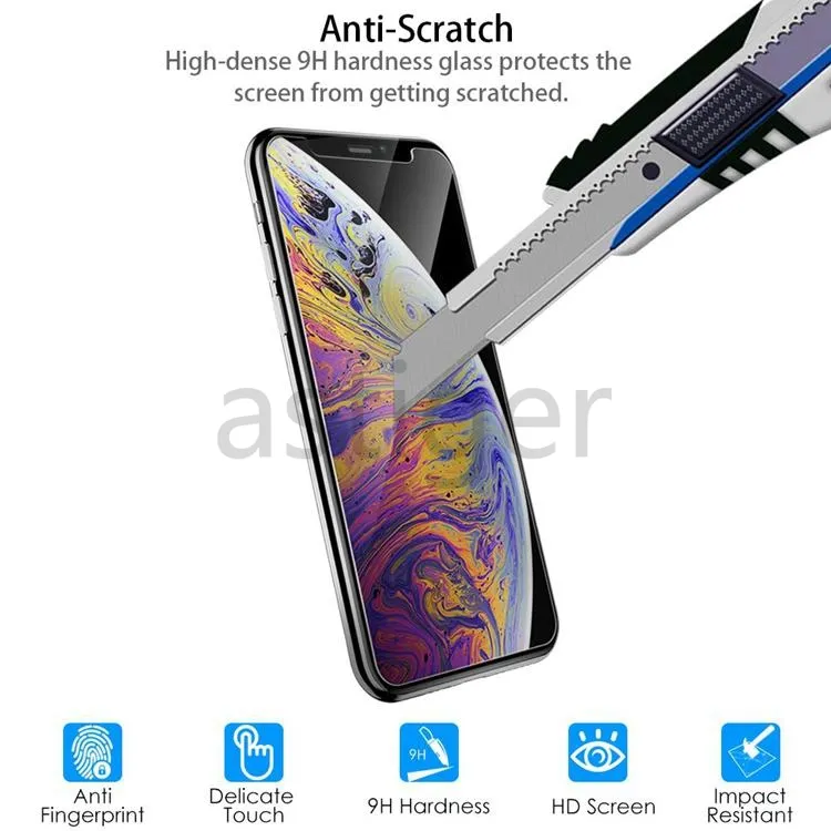 Screen Protector Tempered Glass for iPhone 15 14 13 12 mini 11 Pro X XS Max XR 7 8 Plus LG stylo 6 Samsung A51 A71 A52 A72 Protect Film 9H 0.33mm with Paper retail Box