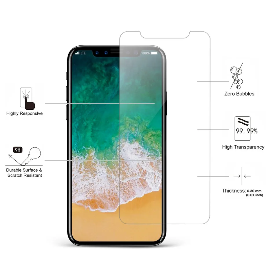 Tempered Glass Screen Protector for iPhone 15 14 13 12 11 Pro Max XS XR 7 8 Plus & LG Stylo 6, 9H Hardness, Oleophobic Coating, 0.33mm