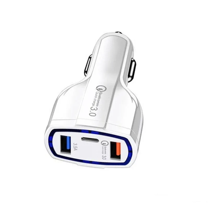 QC 3.0 Car Charger Type C 35W 7A Fast Charger Dual USB Charger Quick Charging Plug 3 Ports Adapter with Retail Package