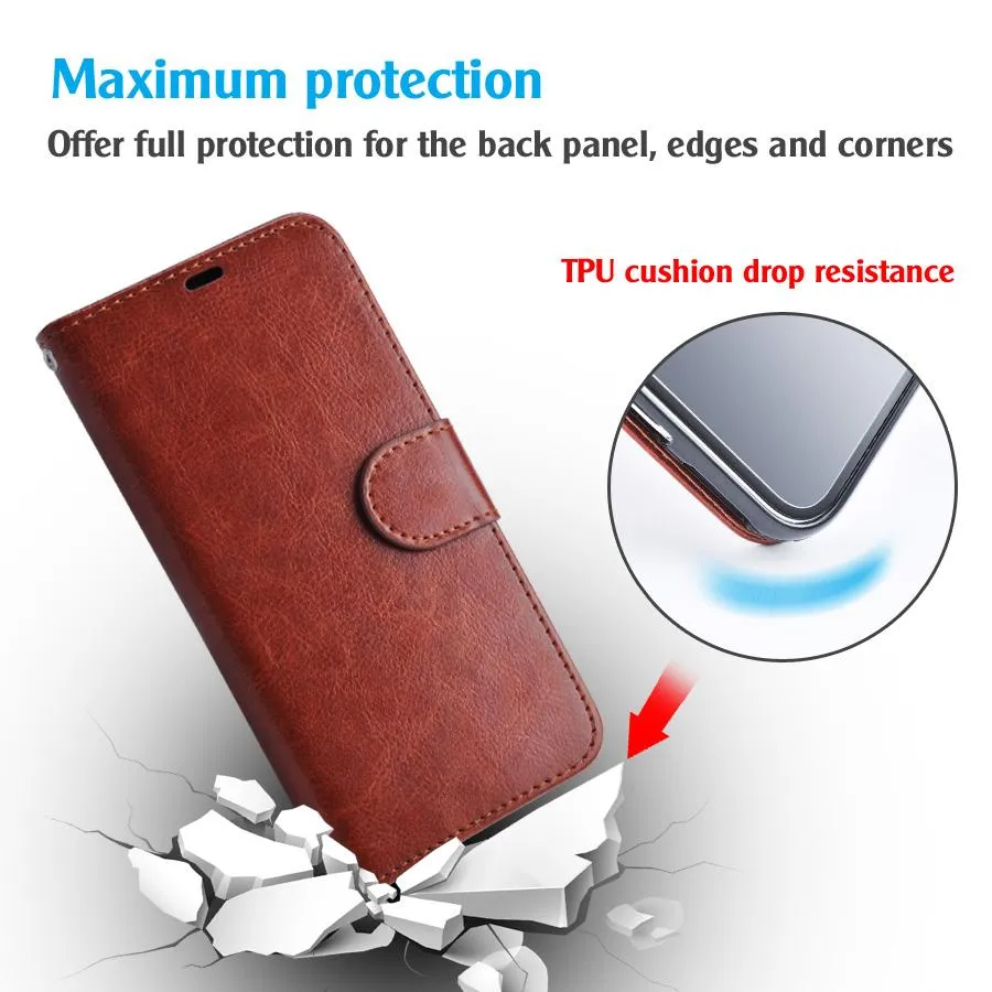 Luxury PU Leather Shockproof Phone Case with Transparent Back for iPhone 11 Pro Max, XS Max, XR, Samsung Note 10, and S10 Plus