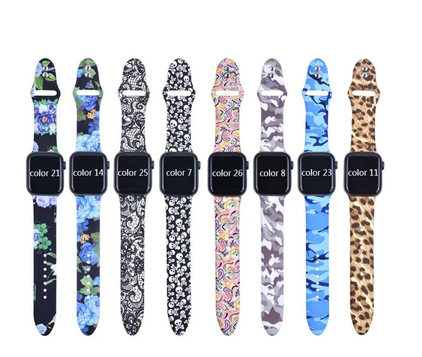 Floral Silicone Printed Straps for Apple Watch Bands, 38mm 40mm 42mm 44mm iWatch Series 1 2 3 4