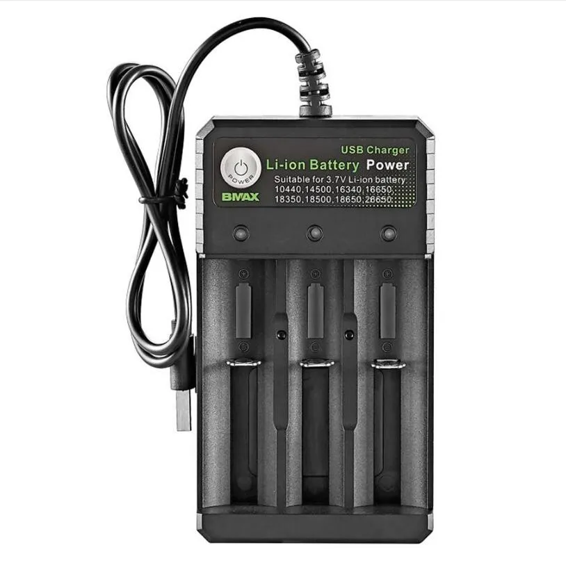 USB Li Ion Battery Charger With 3 4 Slot DC 5V Suitable For 3.7V Li-ion 10440 14500 16330 18650 26650 retail box