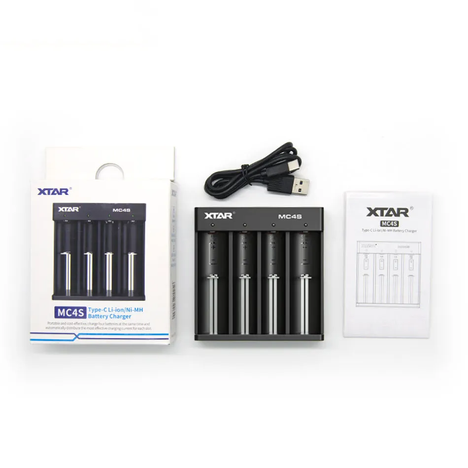 XTAR MC4S Universal Battery Charger, Type-C Input, Compatible with 18650, AAA, AA, and 10400-26650 Batteries, for Ni-MH/Ni-CD