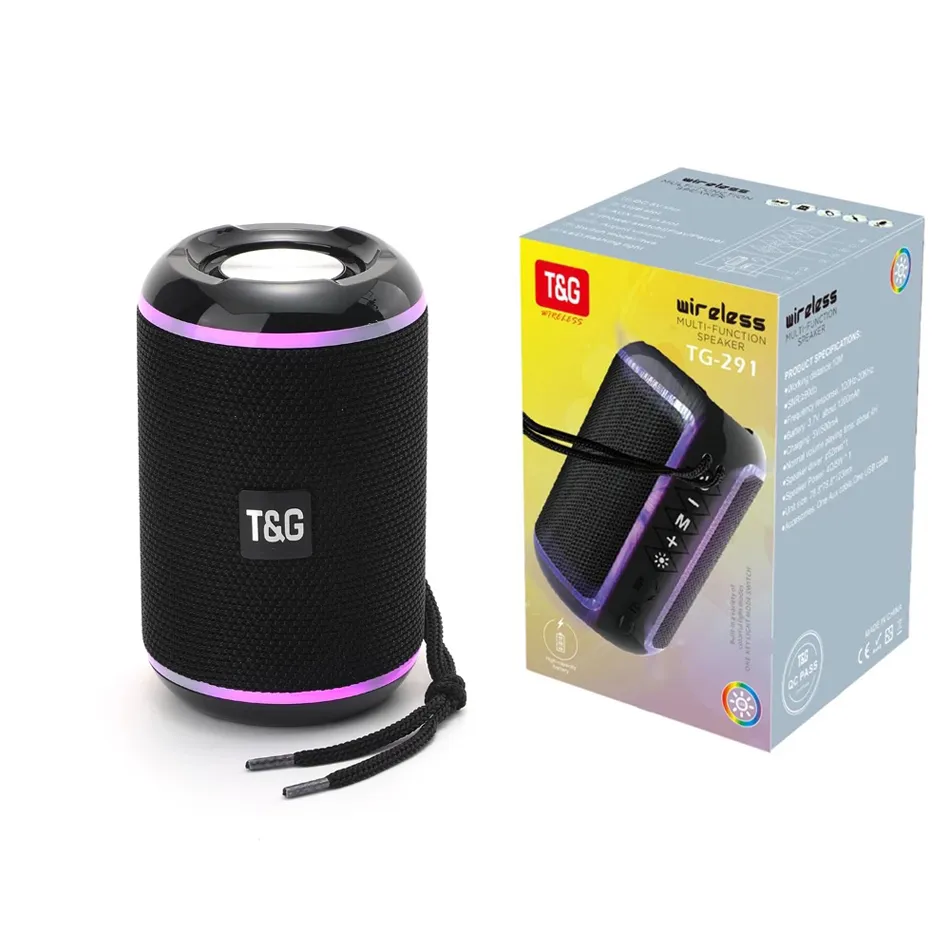 T&G TG291 Portable Wireless Bluetooth Speaker, Powerful Outdoor Bass HIFI Sound, with LED Light, Supports TF Card and FM Radio