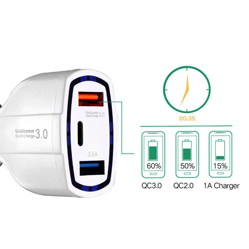 168dd 3port car charger 3 5a usb qc3 0 typec fast charging for iphone xiaomi samsung mini quick chargers vehicle adapter without package