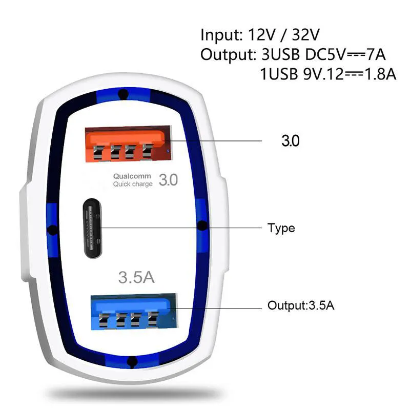 168dd 3port car charger 3 5a usb qc3 0 typec fast charging for iphone xiaomi samsung mini quick chargers vehicle adapter without package